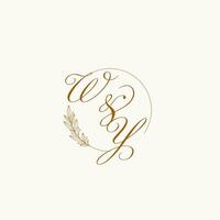 Initials WY wedding monogram logo with leaves and elegant circular lines vector