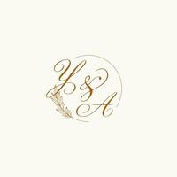 Initials YA wedding monogram logo with leaves and elegant circular lines vector