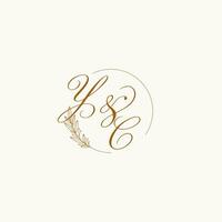 Initials YC wedding monogram logo with leaves and elegant circular lines vector