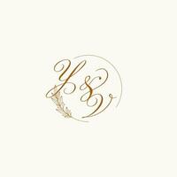 Initials YV wedding monogram logo with leaves and elegant circular lines vector