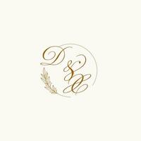 Initials DX wedding monogram logo with leaves and elegant circular lines vector