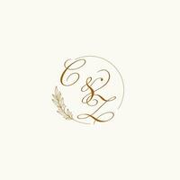 Initials CZ wedding monogram logo with leaves and elegant circular lines vector