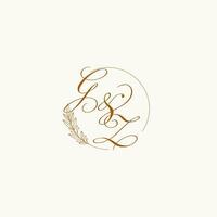 Initials GZ wedding monogram logo with leaves and elegant circular lines vector