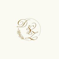 Initials DZ wedding monogram logo with leaves and elegant circular lines vector