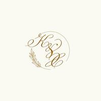 Initials KX wedding monogram logo with leaves and elegant circular lines vector