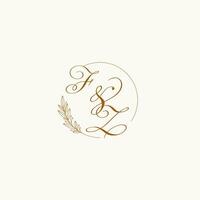 Initials FZ wedding monogram logo with leaves and elegant circular lines vector