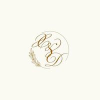 Initials XD wedding monogram logo with leaves and elegant circular lines vector