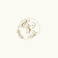 Initials XF wedding monogram logo with leaves and elegant circular lines vector