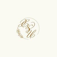 Initials XU wedding monogram logo with leaves and elegant circular lines vector