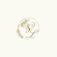 Initials XL wedding monogram logo with leaves and elegant circular lines vector