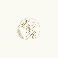 Initials XR wedding monogram logo with leaves and elegant circular lines vector