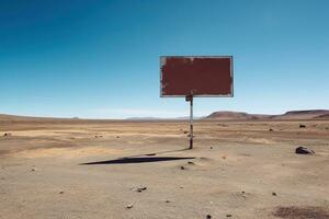 Generative AI, vintage empty sing or billboard in the desert of alien planet, in the space photo