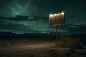 Generative AI, vintage empty sing or billboard in the desert of alien planet, in the space photo