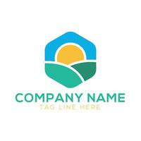 Farmland logo design template with abstract lines, green field symbol vector