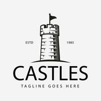 Vintage Retro Illustration of a sturdy Castle Fortress with a flying flag Security Logo design vector