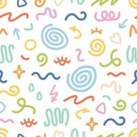 Seamless pattern with various hand drawn abstract shapes, strokes and doodles. Colorful abstract line doodle shapes vector