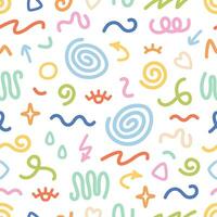 Seamless pattern with various hand drawn abstract shapes, strokes and doodles. Colorful abstract line doodle shapes vector