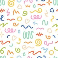 Seamless pattern with various hand drawn abstract shapes, strokes and doodles. Colorful abstract line doodle shapes vector