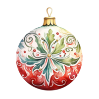 Generative AI, PNG Christmas ball for Xmas tree, watercolor style