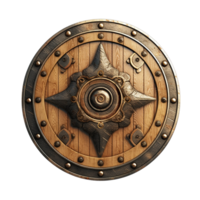 Generative AI, PNG old wooden viking shield, protective sign from mediaeval times