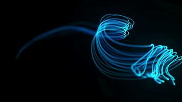 futuristic optical fiber particle lines Flowing or moving effect abstract loop animation on black background video