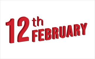 12mo febrero , diario calendario hora y fecha calendario símbolo. moderno diseño, 3d representación. blanco antecedentes. vector