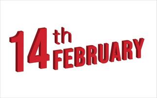 14to febrero , diario calendario hora y fecha calendario símbolo. moderno diseño, 3d representación. blanco antecedentes. vector