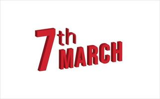7mo marzo , diario calendario hora y fecha calendario símbolo. moderno diseño, 3d representación. blanco antecedentes. vector