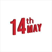 14th may ,  Daily calendar time and date schedule symbol. Modern design, 3d rendering. White background. vector