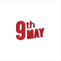 9th may ,  Daily calendar time and date schedule symbol. Modern design, 3d rendering. White background. vector