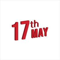 17th may ,  Daily calendar time and date schedule symbol. Modern design, 3d rendering. White background. vector
