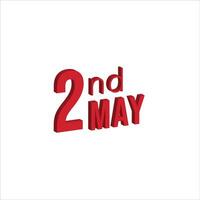 2nd may ,  Daily calendar time and date schedule symbol. Modern design, 3d rendering. White background. vector