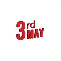 3rd may ,  Daily calendar time and date schedule symbol. Modern design, 3d rendering. White background. vector