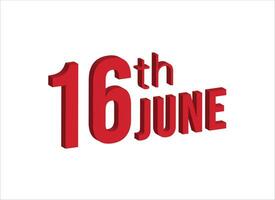 16 junio , diario calendario hora y fecha calendario símbolo. moderno diseño, 3d representación. blanco antecedentes. vector