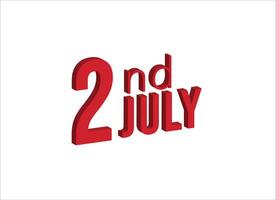 2nd july ,  Daily calendar time and date schedule symbol. Modern design, 3d rendering. White background. vector