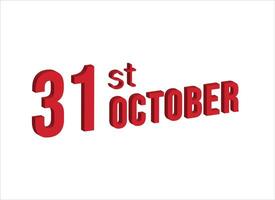 31 octubre , diario calendario hora y fecha calendario símbolo. moderno diseño, 3d representación. blanco antecedentes. vector