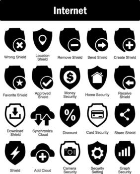 un conjunto de 20 Internet íconos como incorrecto proteger, ubicación proteger, eliminar proteger vector