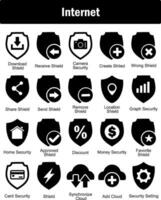 A set of 20 Internet icons as download shield, receive shield, camera security vector