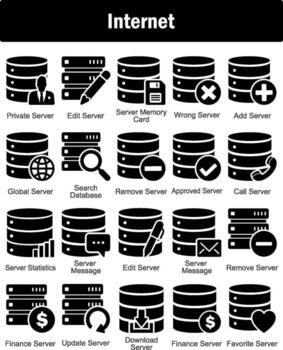 un conjunto de 20 Internet íconos como privado servidor, editar servidor, servidor memoria tarjeta vector