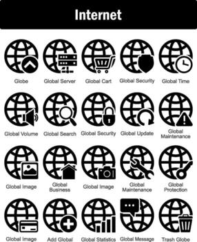 A set of 20 Internet icons as globe, global server, global cart vector