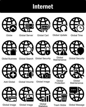 A set of 20 Internet icons as globe, global server, global cart vector