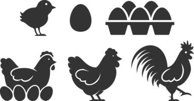 aves de corral pollo ganado silueta icono vector