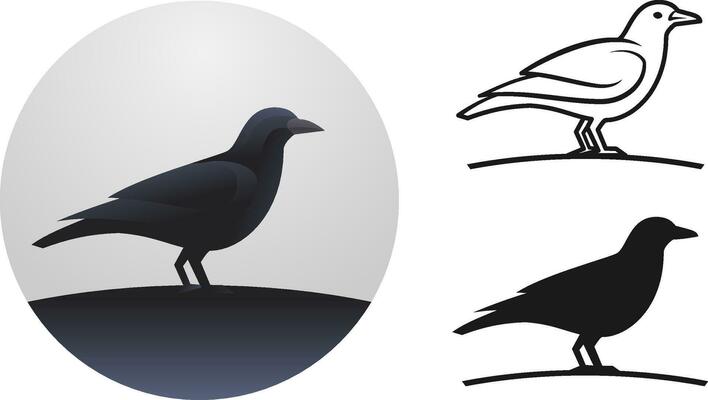 crow-set-line-silhouette-