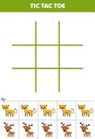 Education game for children tic tac toe set with cute cartoon cheetah and deer picture printable animal worksheet vector