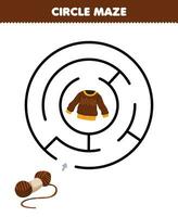 Education game for children circle maze draw line help yarn move to the sweater printable wearable clothes worksheet vector