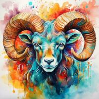 goat head water color design colorful photo