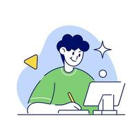 Boy learning activity study vector illustration