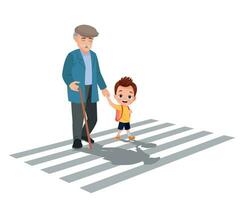 little kid helping eldery to cross the road vector