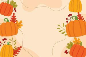 Happy Thanksgiving Background with pumpkin and colorful leaves. Space area vector