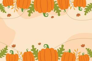 Happy Thanksgiving Background with pumpkin and colorful leaves. Space area vector